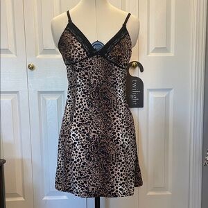 Betsey Johnson Leopard Print Slip dress with Black Lace